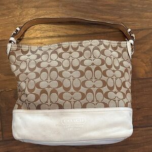 Coach Signature Canvas Hobo Bag in Tan and Cream